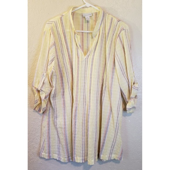 Soft Surroundings Tops - Soft Surroundings Yellow Smocked Gauze 3/4 Tab Sleeve Tunic Sz Petite Large